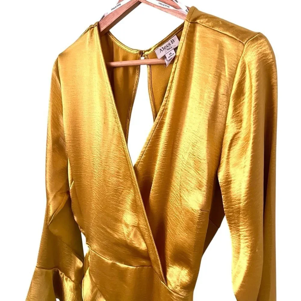 NEW Alexa B Nites Elegant Golden Yellow Wrap Dress in Size 14 - Picture 6 of 13